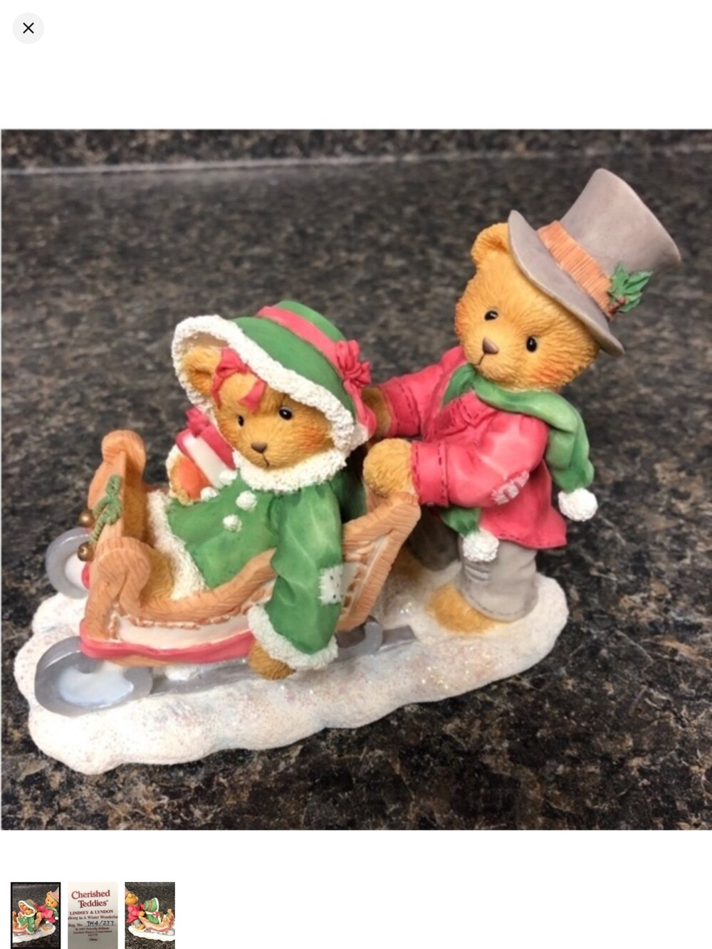 Cherished Teddies Holiday Bear Couple Figurine in Green & Red